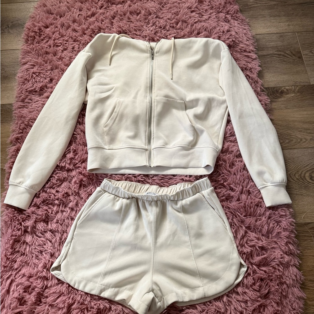 Cream Hoodie and Shorts Set